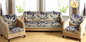 Nendle Poly Cotton Sofa Cover Set of 3+1+1 (Purple, 5 Seater)